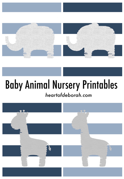 Free baby animal nursery printable. Baby elephant and baby giraffe artwork for your nursery!